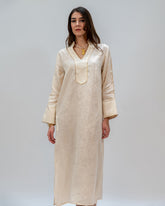 DRESS LONG V NECK WICK CREAM / GOLD