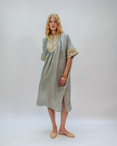 DRESS LONG FLAKES S/S BELT - SAGE - GOLD - CHAMPAGNE