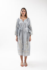 Vestido Midi Kori Manga Sino Cinza/Natural