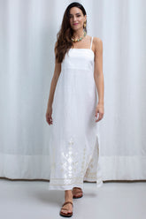 DRESS MAXI IOS STRAPS GATHERINGS WHITE CHAMPAGNE
