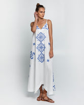 Vestido Dress Long Lefkada Branco e Azul