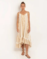 Vestido Assimétrico Calydon Branco e Dourado