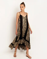 Vestido Assimétrico Calydon Preto e Dourado