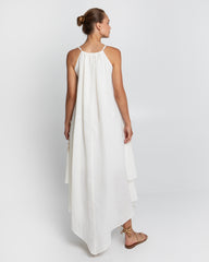 Vestido Lefkada Assimetrico Sleevless Natural e Dourado