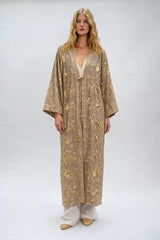 KIMONO LONG BLOSSON BEGE GOLD