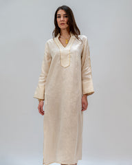 DRESS LONG  V NECK WICK CREAM / GOLD