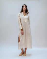 DRESS LONG  V NECK WICK CREAM / GOLD
