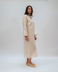 DRESS LONG  V NECK WICK CREAM / GOLD