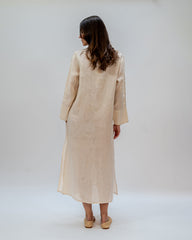DRESS LONG  V NECK WICK CREAM / GOLD