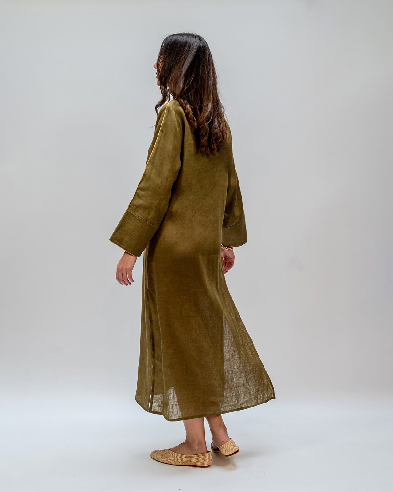 DRESS LONG  V NECK WICK OLIVE