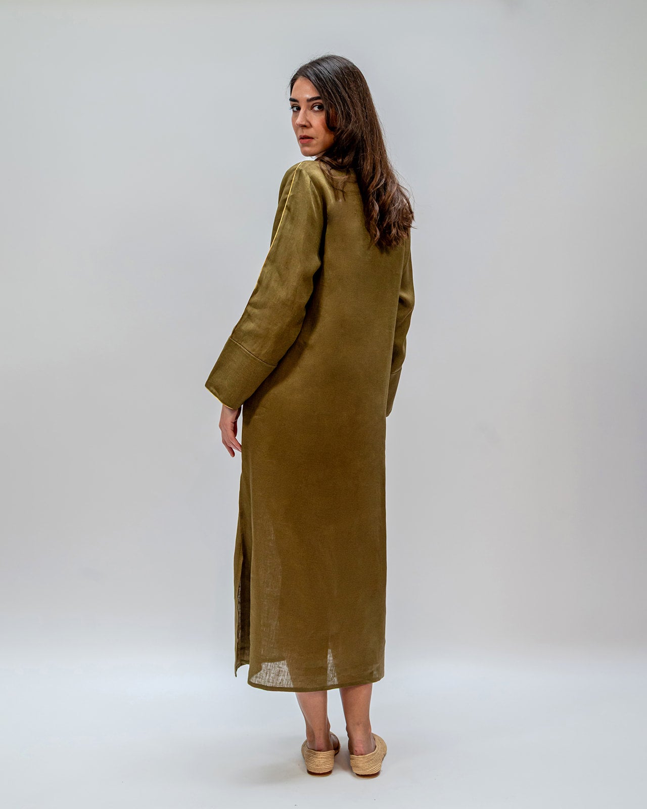 DRESS LONG  V NECK WICK OLIVE