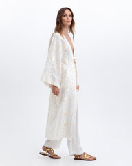 KIMONO LONG BLOSSON WHITE CHAMPAGNE