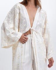 KIMONO LONG BLOSSON WHITE CHAMPAGNE