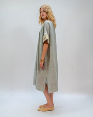 DRESS LONG FLAKES S/S BELT - SAGE - GOLD - CHAMPAGNE