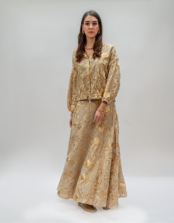 SKIRT LONG BLOSSOM BEGE GOLD