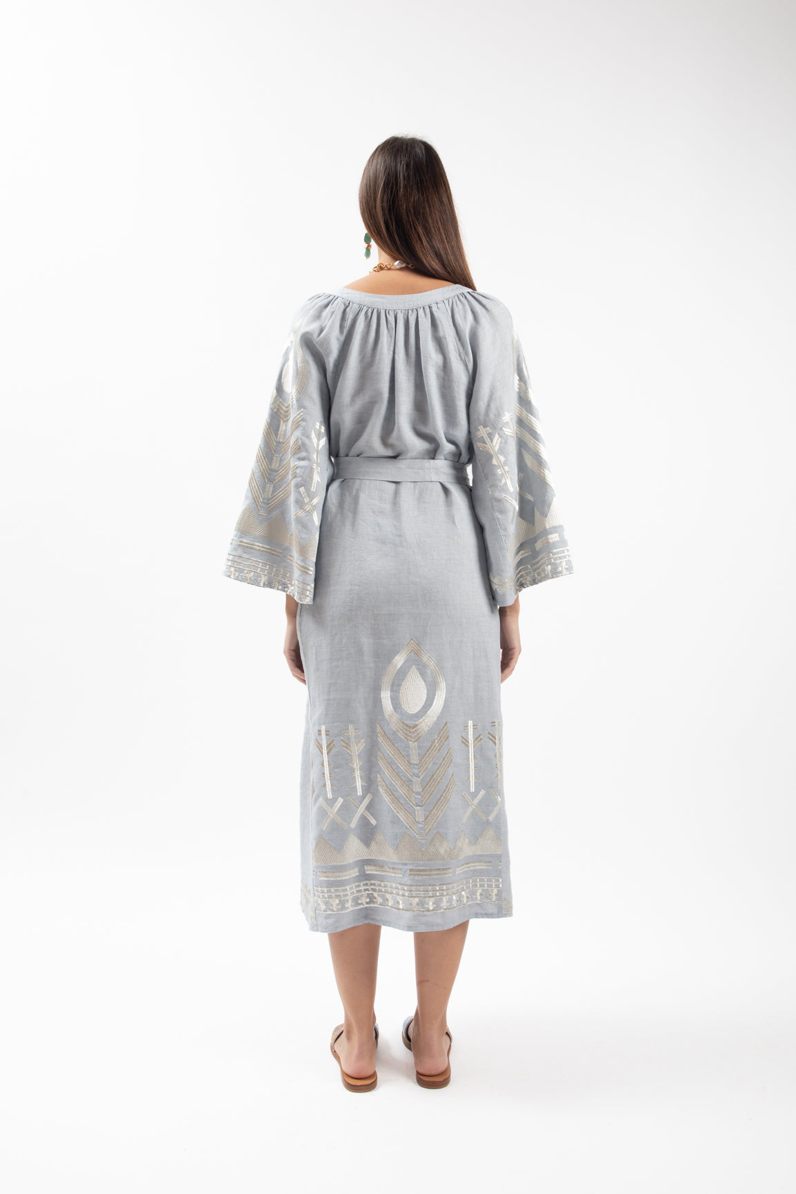 Vestido Midi Kori Manga Sino Cinza/Natural