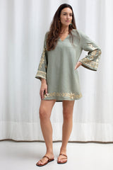 DRESS MINI IOS BELL SLEEVE SAGE GOLD