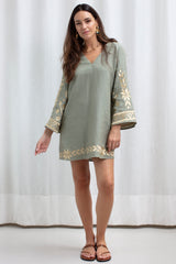 DRESS MINI IOS BELL SLEEVE SAGE GOLD