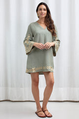 DRESS MINI IOS BELL SLEEVE SAGE GOLD