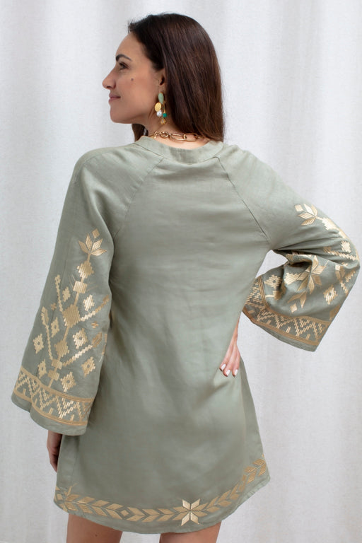 DRESS MINI IOS BELL SLEEVE SAGE GOLD