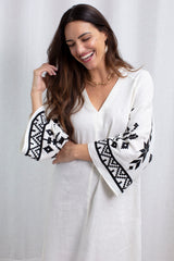 Dress Long IOS Bell Sleeve Natural/Black