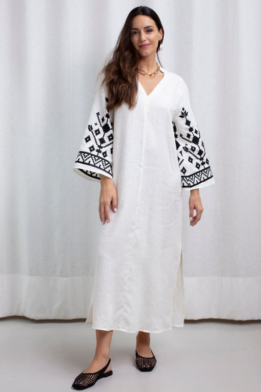 Dress Long IOS Bell Sleeve Natural/Black