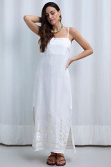 DRESS MAXI IOS STRAPS GATHERINGS WHITE CHAMPAGNE