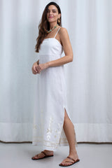 DRESS MAXI IOS STRAPS GATHERINGS WHITE CHAMPAGNE