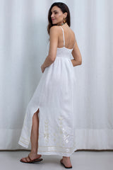 DRESS MAXI IOS STRAPS GATHERINGS WHITE CHAMPAGNE