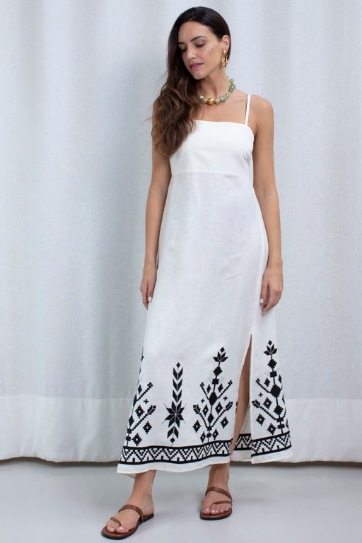 DRESS MAXI IOS STRAPS GATHERINGS NATURAL BLACK
