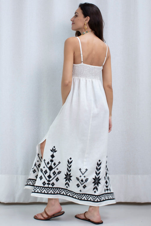 DRESS MAXI IOS STRAPS GATHERINGS NATURAL BLACK