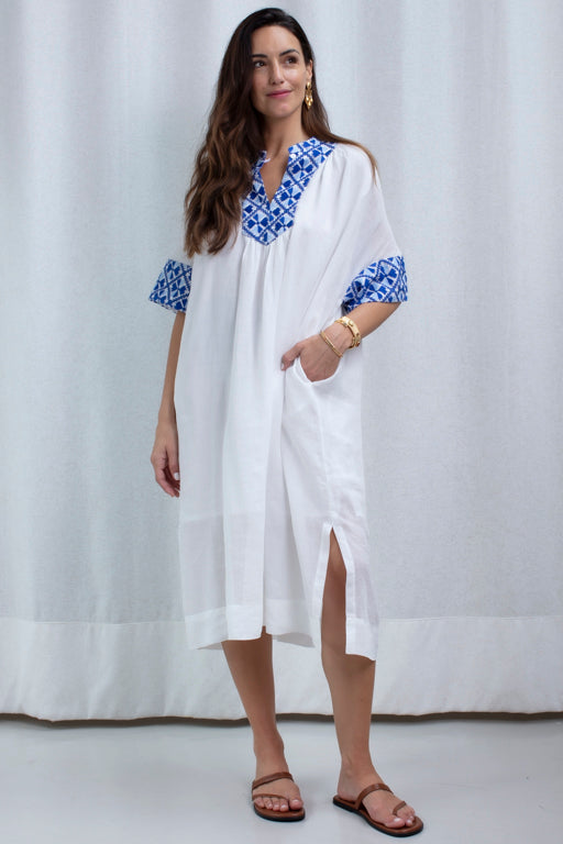Dress Long Flakes Belt White/Blue Ciel