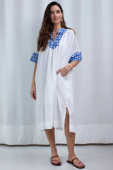 Dress Long Flakes Belt White/Blue Ciel