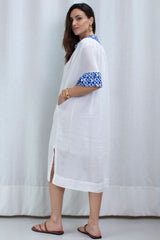 Dress Long Flakes Belt White/Blue Ciel