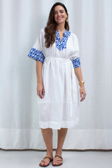 Dress Long Flakes Belt White/Blue Ciel