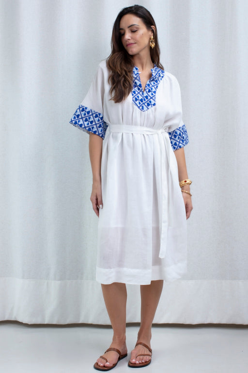 Dress Long Flakes Belt White/Blue Ciel