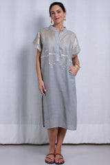 Dress Midi Grape Buttons Stone/Gold