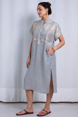 Dress Midi Grape Buttons Stone/Gold