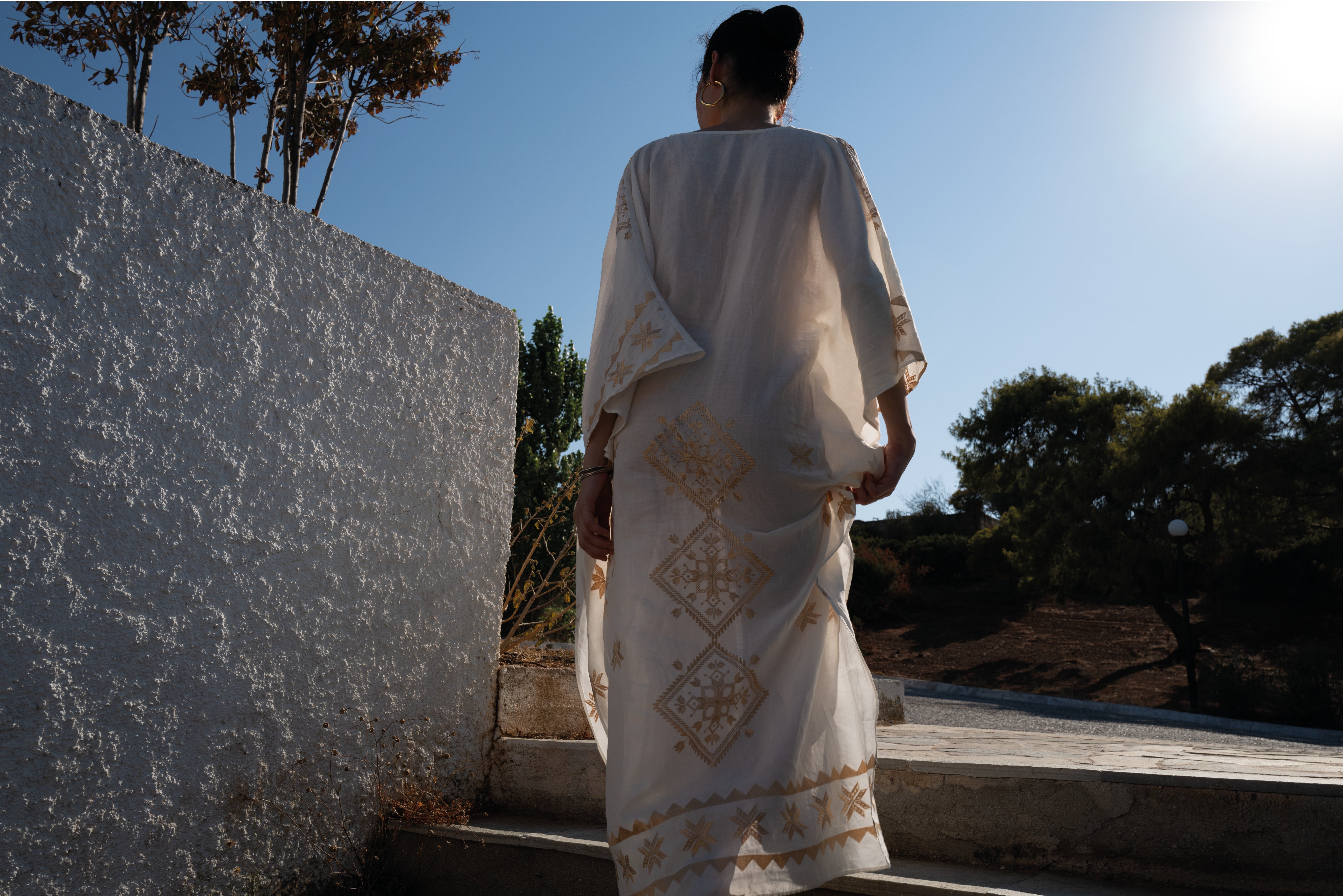 Kaftan long Lefkada Natural e Dourado