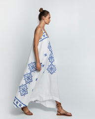 Vestido Dress Long Lefkada Branco e Azul