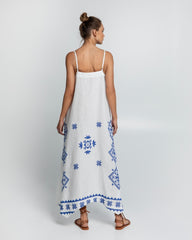 Vestido Dress Long Lefkada Branco e Azul