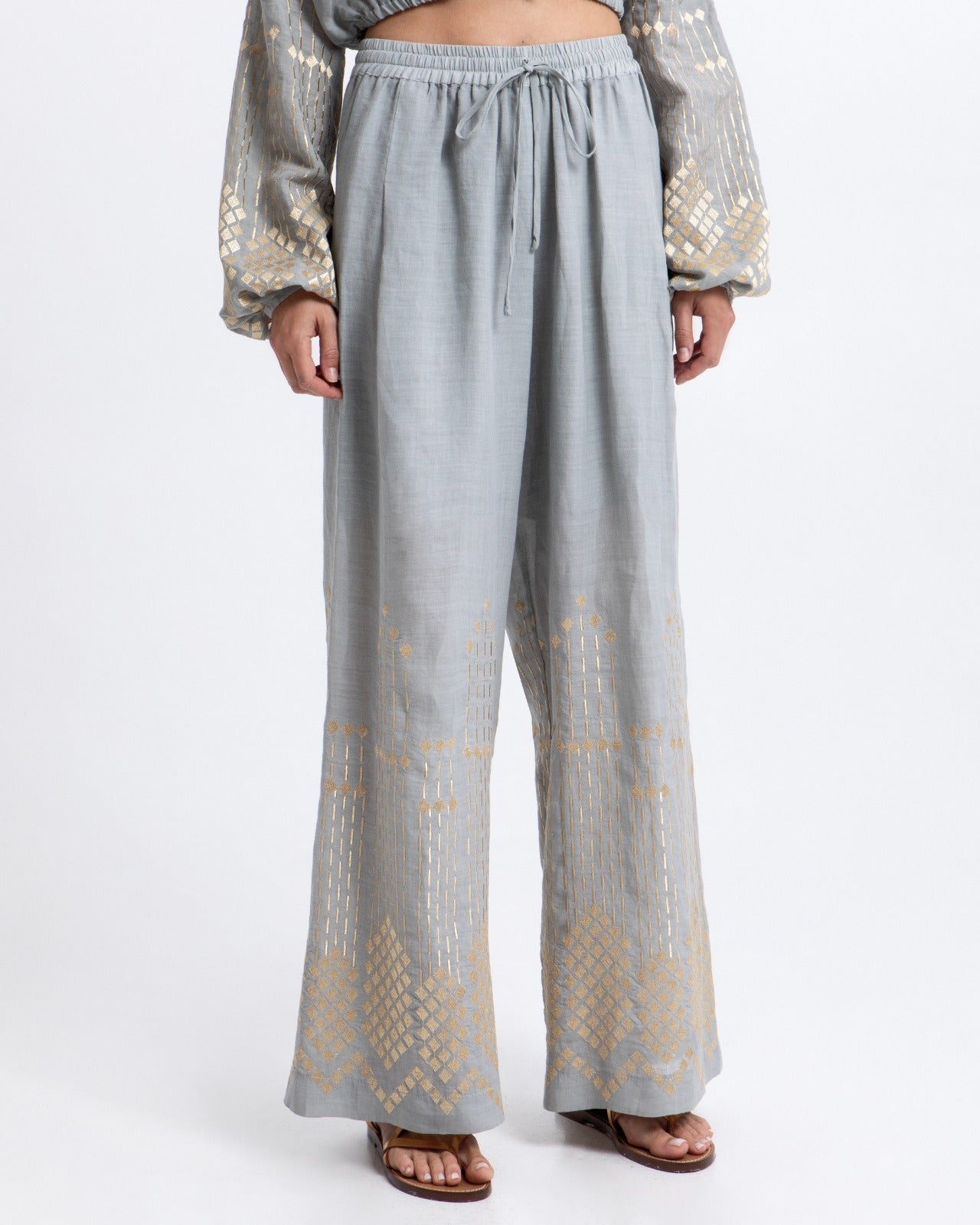 Calça Pants Grape Loose Drawstring Stone Champagne