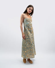 DRESS MAXI FLAKES DOUBLE STRAPS - STONE - MULTI GREEN