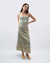 DRESS MAXI FLAKES DOUBLE STRAPS - STONE - MULTI GREEN