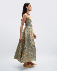 DRESS MAXI FLAKES DOUBLE STRAPS - STONE - MULTI GREEN