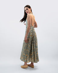 DRESS MAXI FLAKES DOUBLE STRAPS - STONE - MULTI GREEN