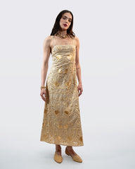 DRESS MAXI FLAKES DOUBLE STRAPS - BEGE - GOLD