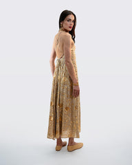 DRESS MAXI FLAKES DOUBLE STRAPS - BEGE - GOLD