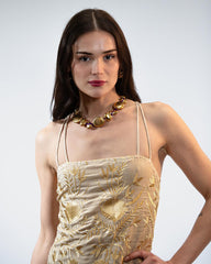 DRESS MAXI FLAKES DOUBLE STRAPS - BEGE - GOLD