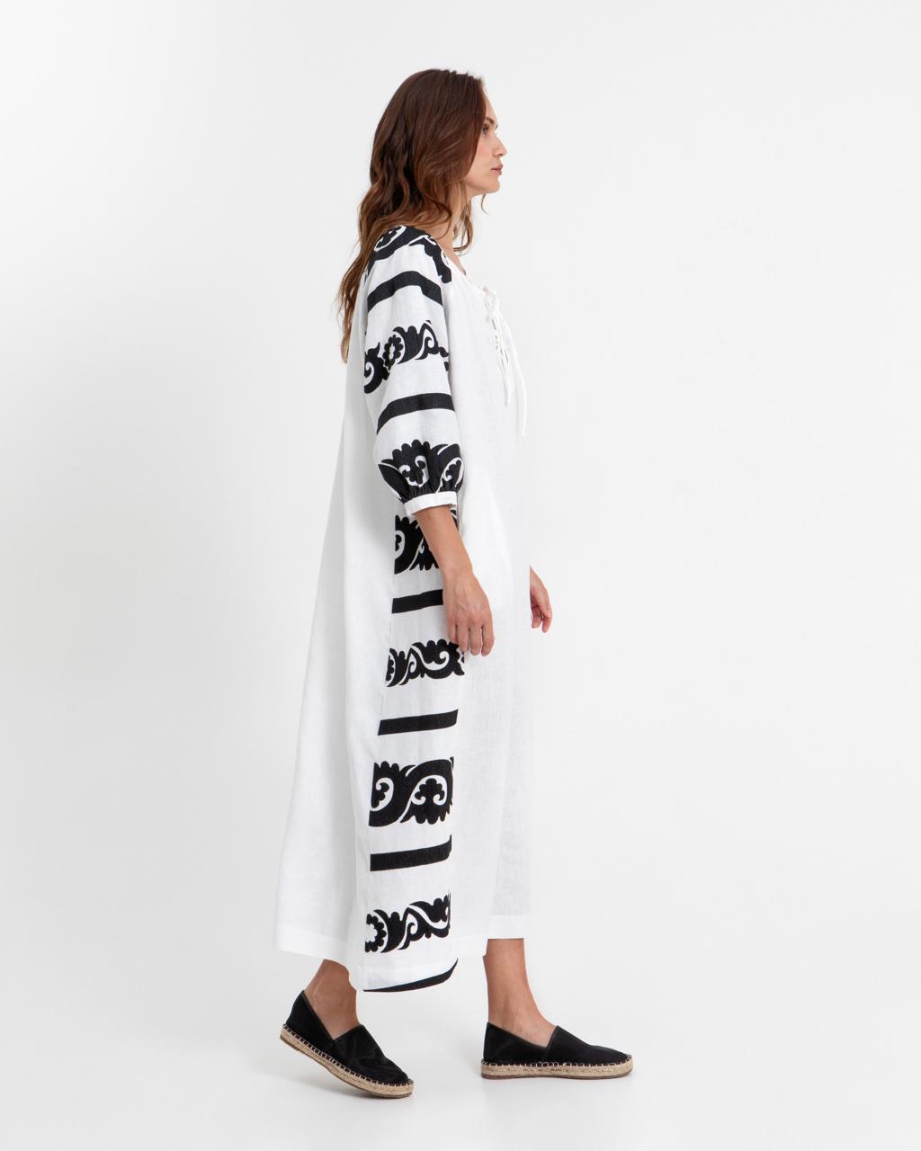 DRESS LONG SUZANI L/S TIES B&W